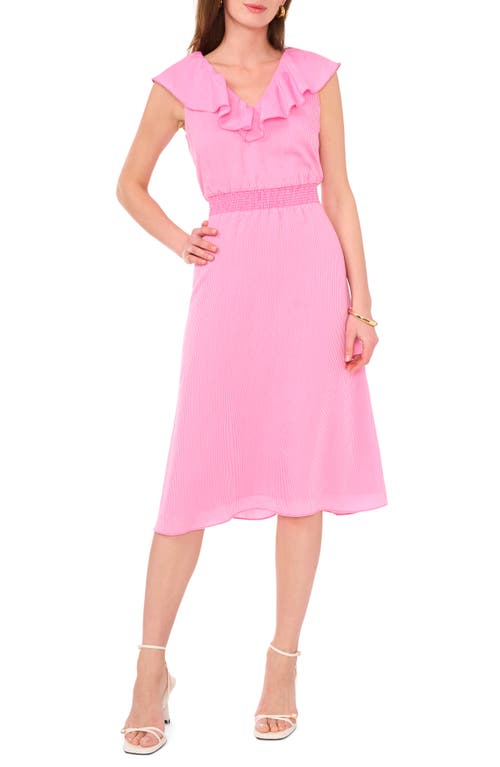 Shop Vince Camuto Ruffle Pinstripe Midi Dress In Hot Pink