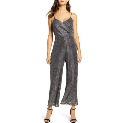 All In Favor Metallic Wrap Sleeveless Jumpsuit, Metallic