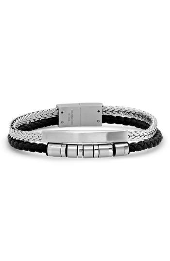 Shop Hmy Jewelry Double Layered Leather Bracelet In Silver/black