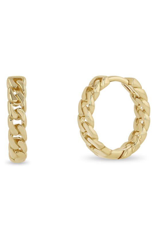 Shop Zoë Chicco Small Curb Chain Hoop Earrings In Yellow Gold
