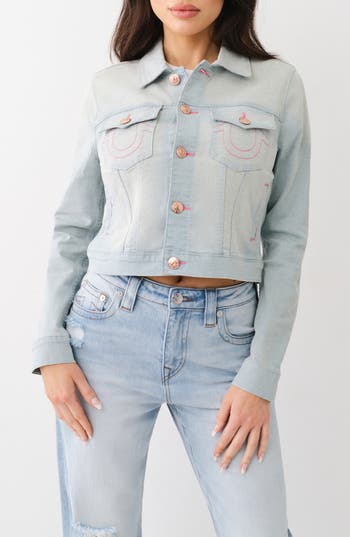 True Religion Brand Jeans Jesse Crop Denim Jacket In Light Lakeside Wash