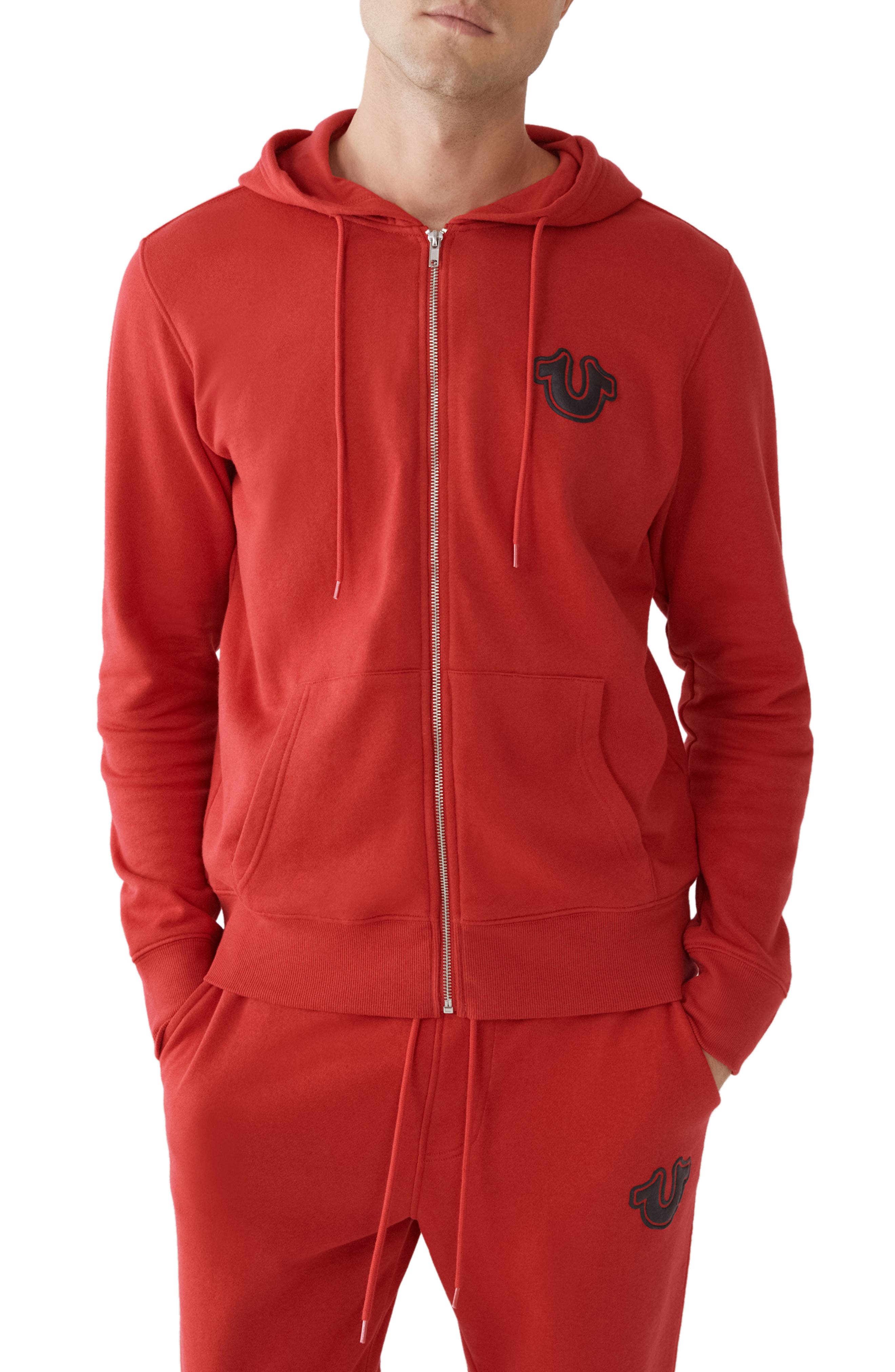 true religion red zip up hoodie