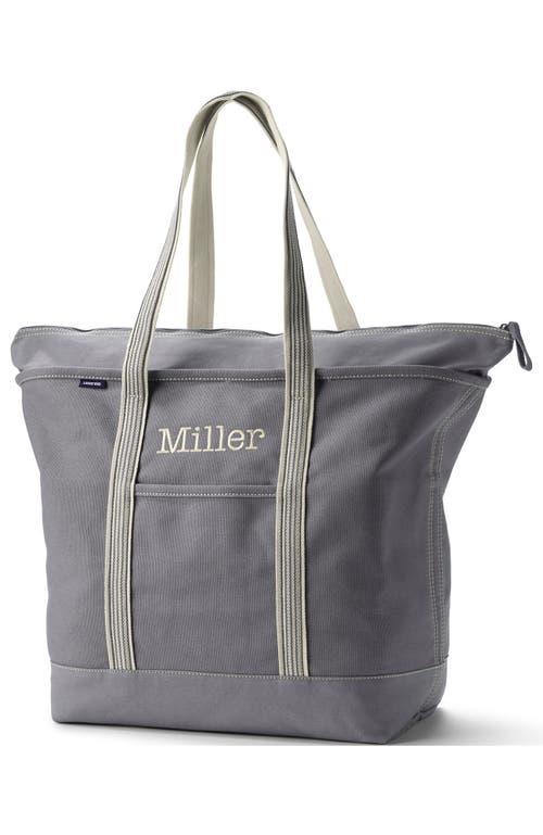 Lands' End Zip Top Long Handle Canvas Tote Bag In Silver Graphite