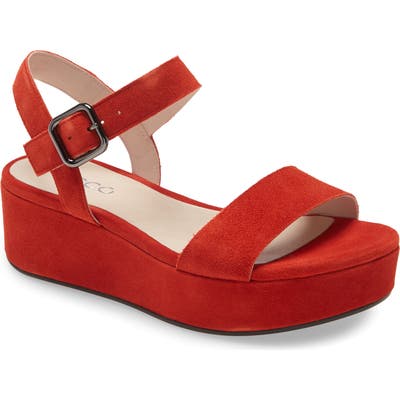 Ecco Plateau Quarter Strap Platform Sandal, Red