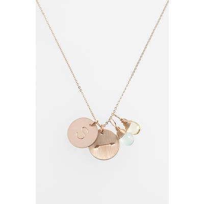 Nashelle Aqua Chalcedony, Lemon Quartz, Initial & Arrow 14K-Gold Fill Disc Necklace