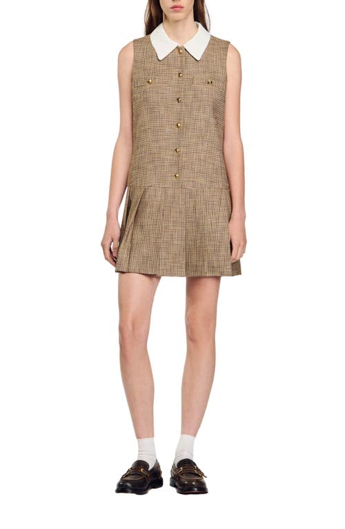 Shop Sandro Short Micro Houndstooth Dress In Brown