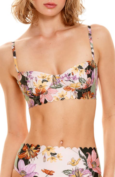 City Chic Curve underwired bardot bikini top in floral print