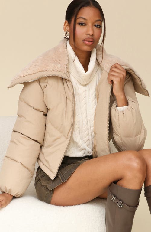 Shop Avec Les Filles Faux Shearling Detail Puffer Jacket In Sand Dot