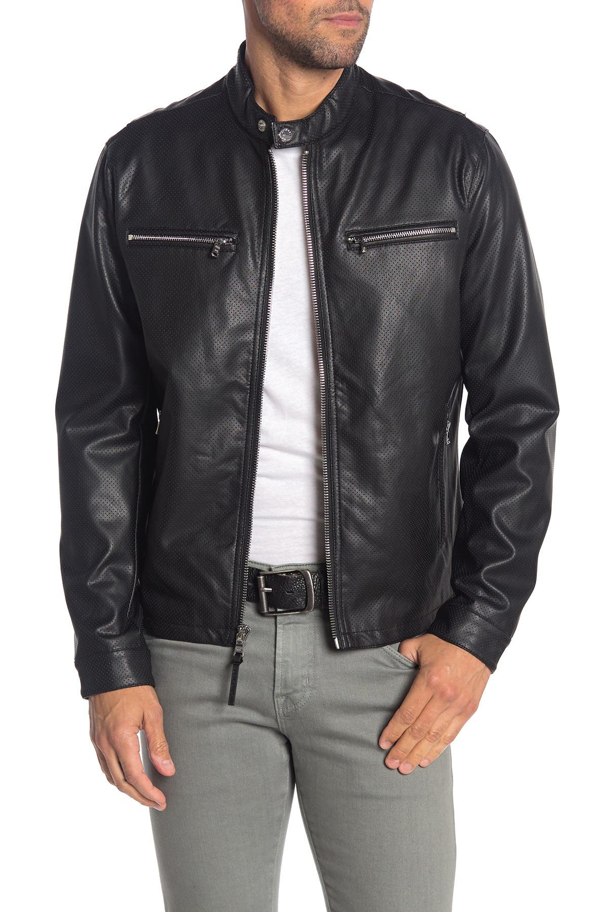 michael kors men's perforated leather moto jacket