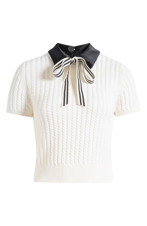 Shop Alice And Olivia Alice + Olivia Abbott Short Sleeve Wool Sweater In Soft White/black