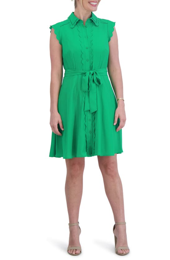 Shop Eliza J Scallop Detail Cap Sleeve Shirtdress In Green