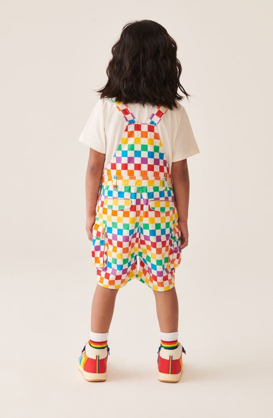 Shop Little Bird Kids' Checkerboard Short Overalls & T-shirt Set In White Rainbow