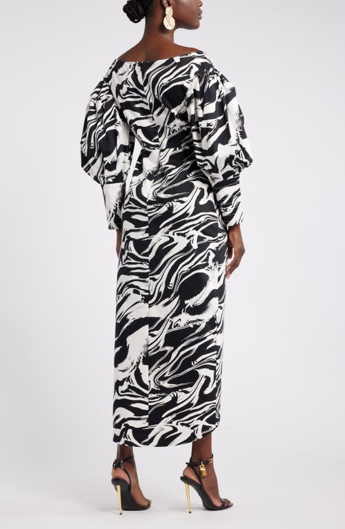 Shop Nordstrom X Harlem's Fashion Row Megan Renee Off The Shoulder Long Sleeve Dress In Black- Ivory Encaust Abstract