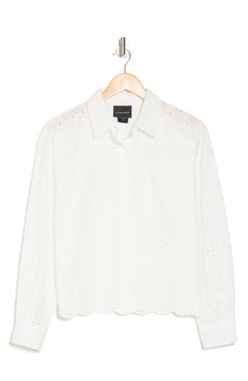 Forgotten Grace Eyelet Button-up Shirt In White