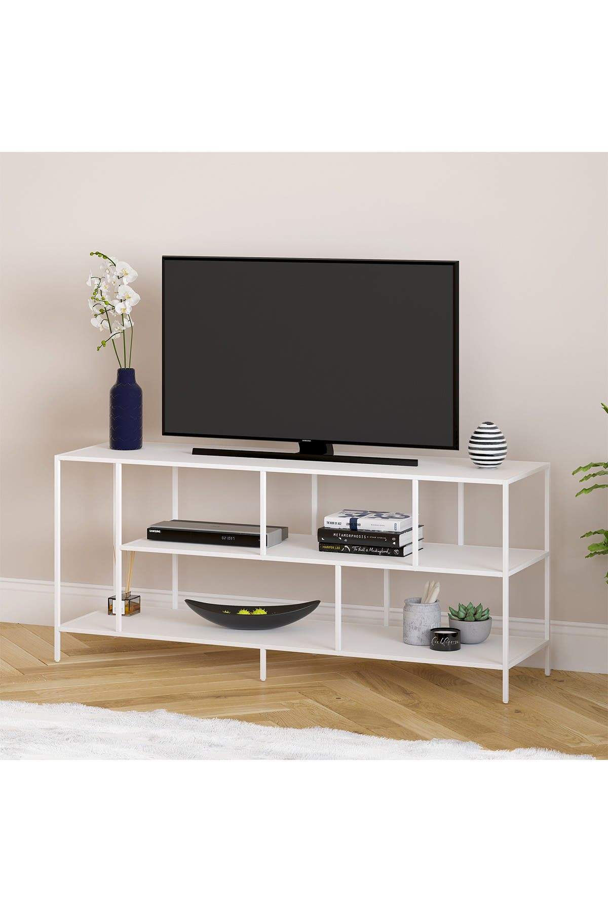 Addison And Lane Winthrop 55" White Tv Stand With Metal Shelves Tv Stand