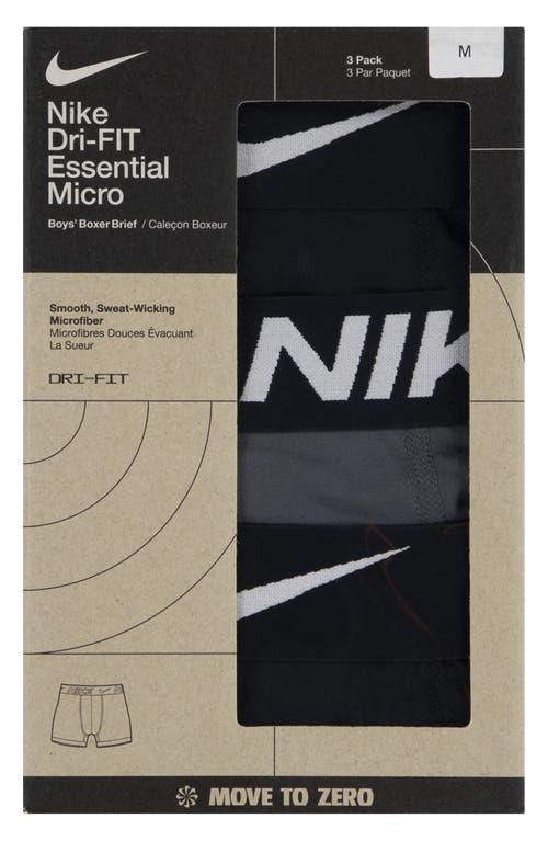 Shop Nike Kids' Essential Dri-fit Micro Assorted 3-pack Boxer Briefs In Black/dark Gray