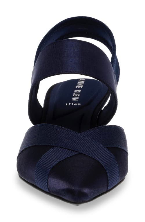 Anne Klein Ireland Womens Strappy Textured Slingback Heels In Navy Fabric