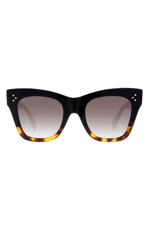CELINE 50mm Gradient Small Cat Eye Sunglasses in Black/Havana at Nordstrom