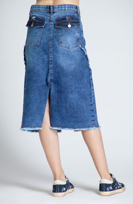 Shop Apny Fray Hem A-line Denim Skirt In Medium Indigo