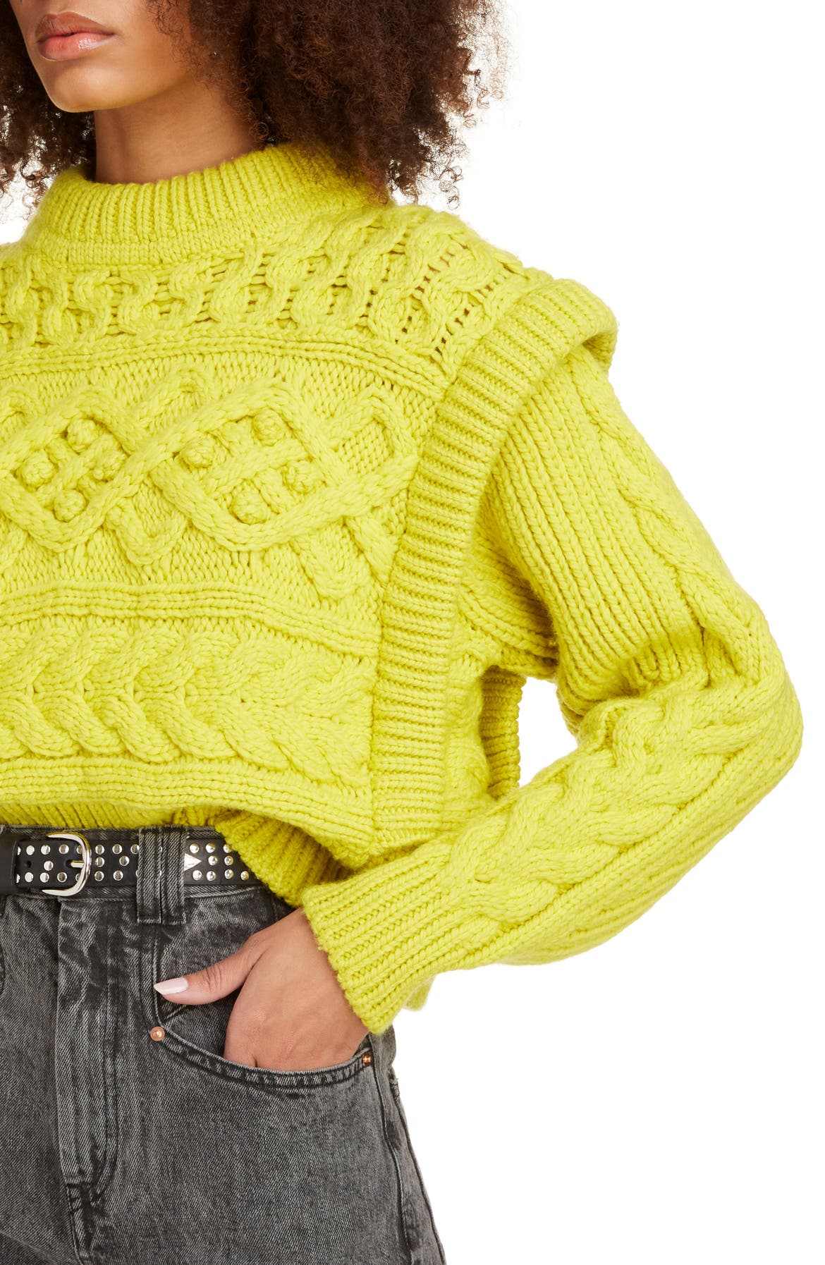 ISABEL MARANT Layered Cable Wool Sweater, Alternate, color, YELLOW