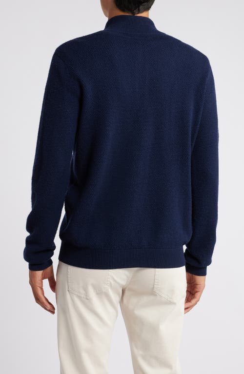 Lorenzo Uomo Merino Wool & Cashmere Bird's Eye Quarter Zip Sweater In Navy