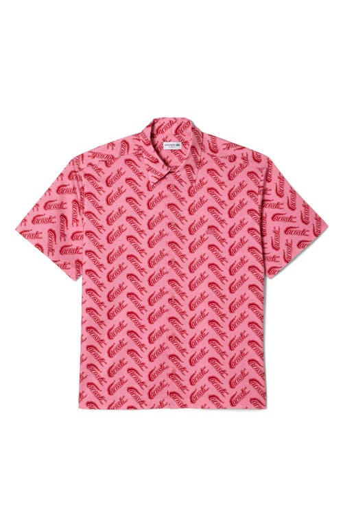 LACOSTE LACOSTE RELAXED FIT LOGO PRINT SHORT SLEEVE BUTTON-UP SHIRT