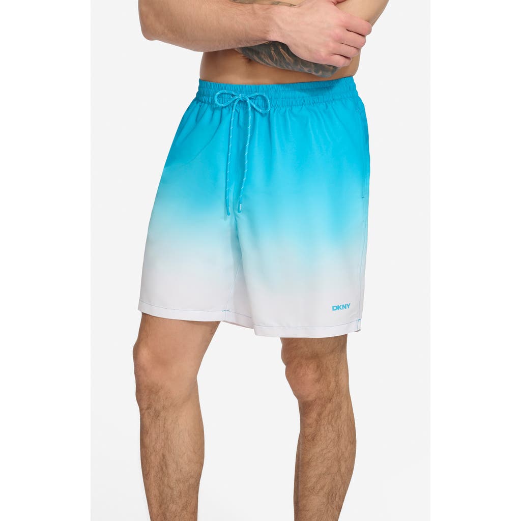 Shop Dkny Core Volley Ombré Swim Trunks In Light Blue