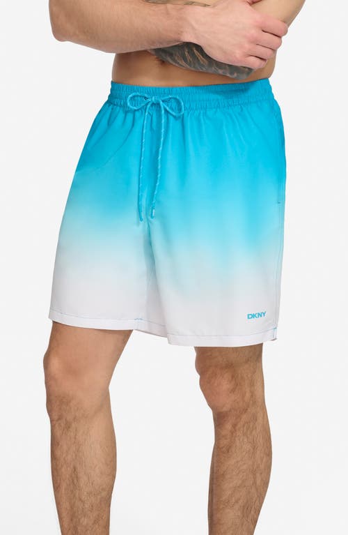 Shop Dkny Core Volley Ombré Swim Trunks In Light Blue