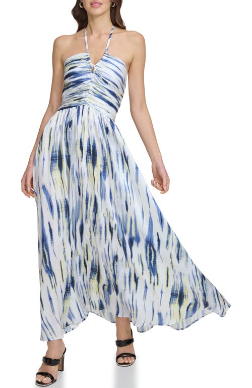 DKNY Printed Halter Maxi Dress White/Inky Blue Multi at Nordstrom,