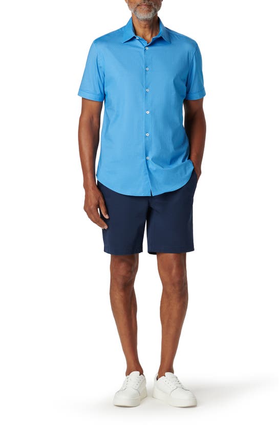 Shop Bugatchi Miles Ooohcotton® Pinstripe Short Sleeve Button-up Shirt In Classic Blue