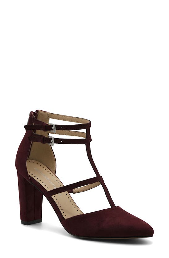Adrienne Vittadini Nocerna T-strap Pointed Toe Pump In Wine Suede
