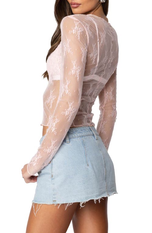 Edikted Lise Sheer Floral Lace Top In Light-pink