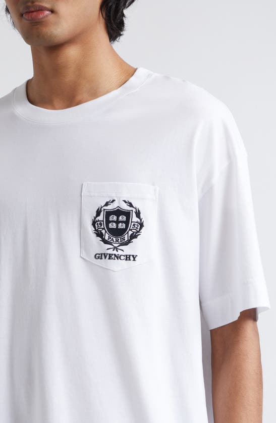 Shop Givenchy Laurel Crest Logo Oversize Pocket T-shirt In White