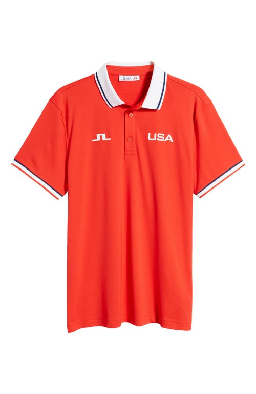 Shop J. Lindeberg Timeo Golf Polo In Flame Scarlet