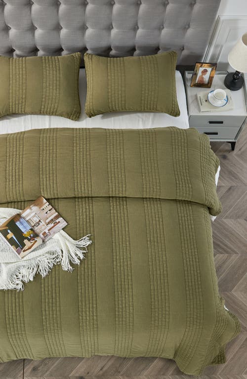 Melange Home Stone Washed Quilt & Sham Set In Olive Green