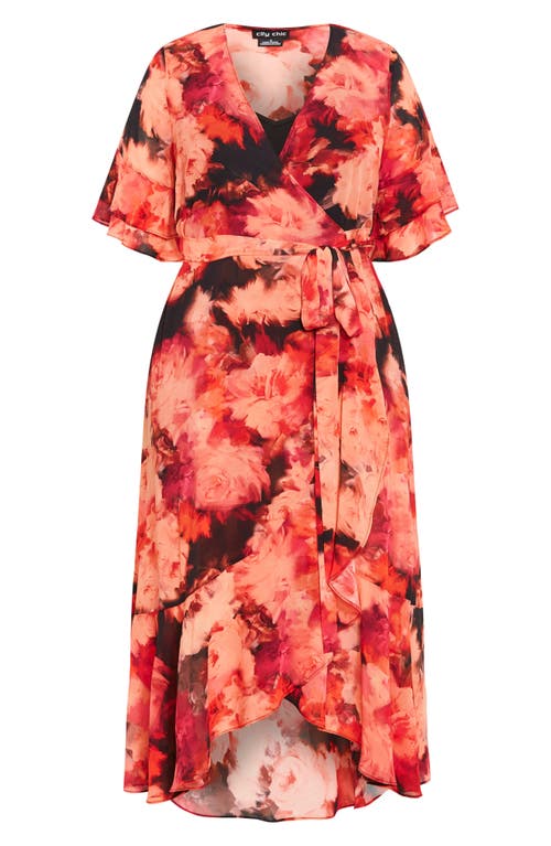 Shop City Chic Mischa Floral Flutter Sleeve Wrap Maxi Dress In Floral Lamour