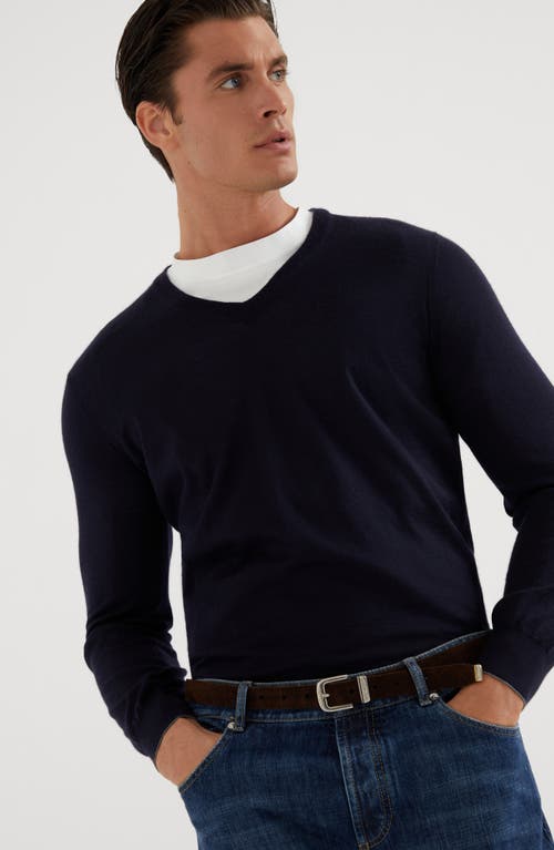 Shop Brunello Cucinelli Cashmere And Silk Sweater In Navy Blue