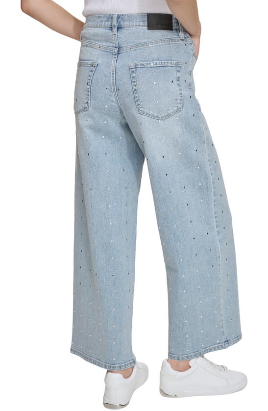 Shop Dkny Stud Detail High Waist Wide Leg Jeans In Atlantic
