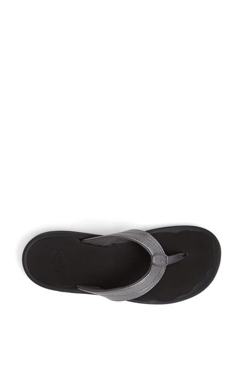 Shop Olukai Ohana Flip Flop In Pewter/black Faux Leather