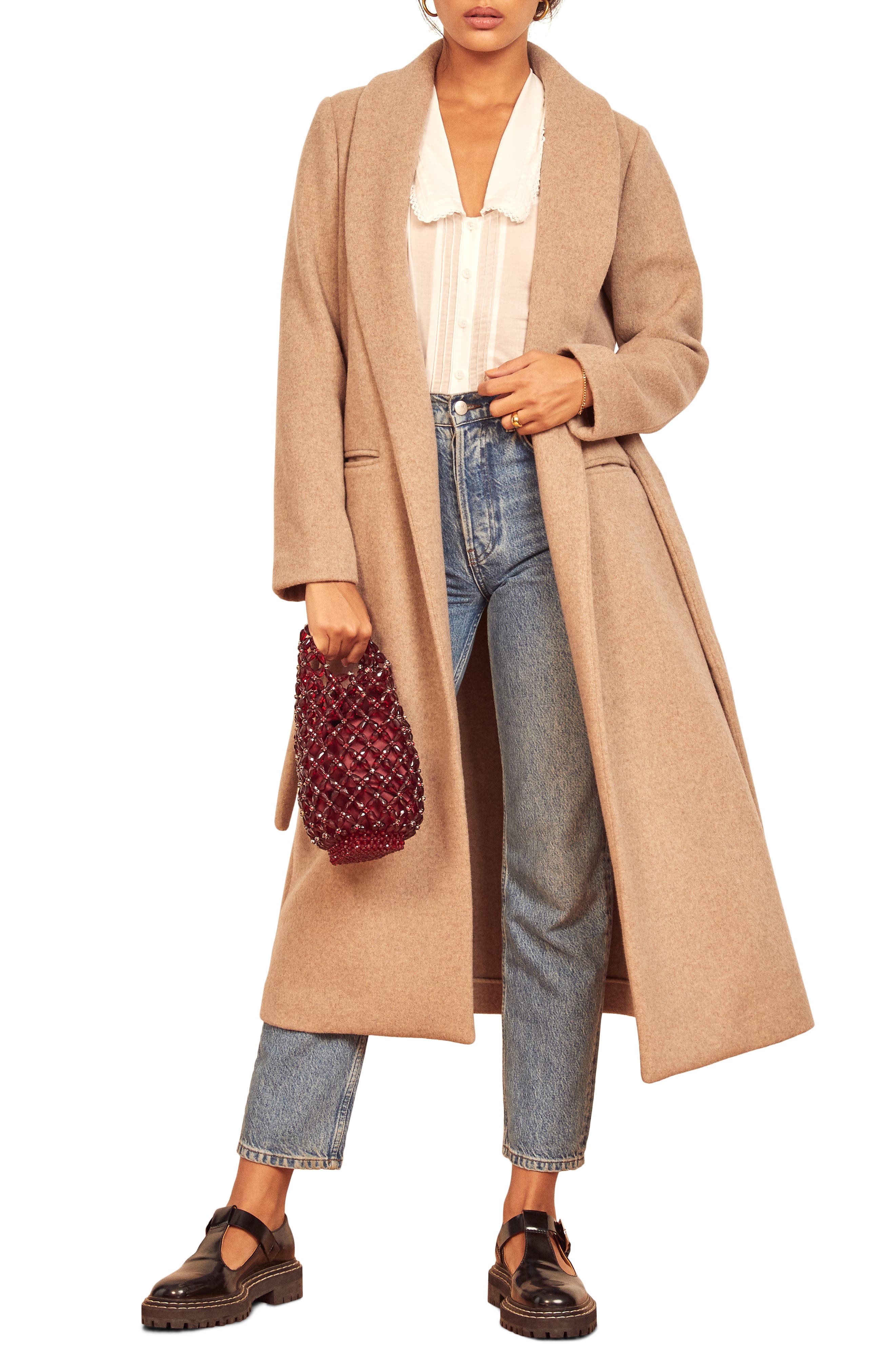 reformation camel coat