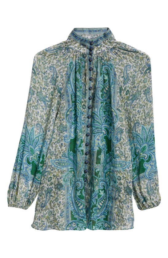 Shop Zimmermann Ottie Paisley Balloon Sleeve Shirt In Green Paisley