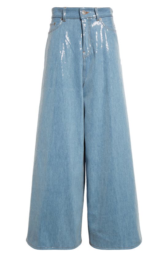 Shop Haikure Big Bethany Sequin Wide Leg Jeans In Shiny Sky