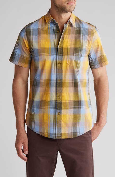 Surf Plaid Stretch Cotton Poplin Button-Up Shirt