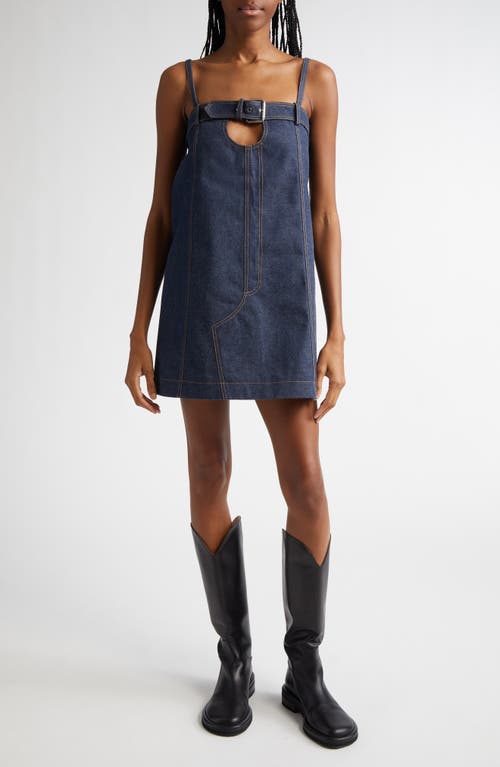 MONSE Boxy Belted Cutout Denim Shift Dress in Indigo 