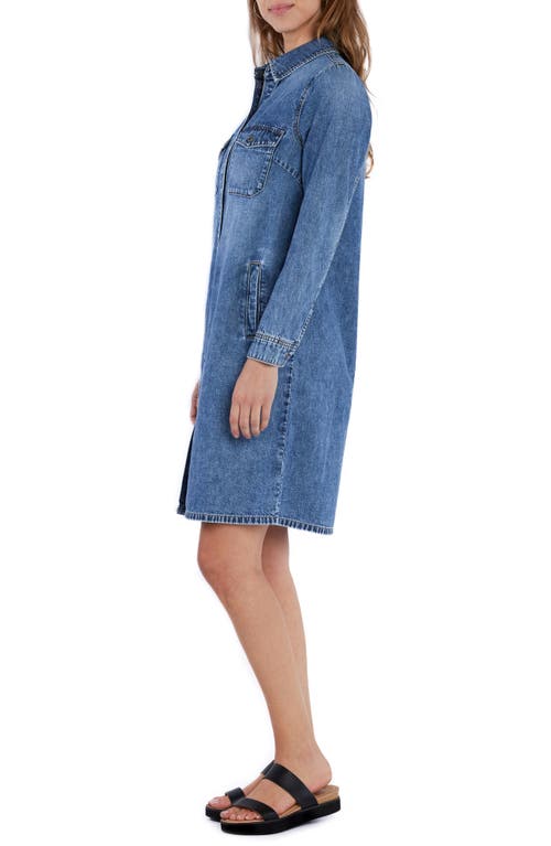 Shop Wash Lab Denim Fetching Long Sleeve Denim Shirtdress In Trace Blue