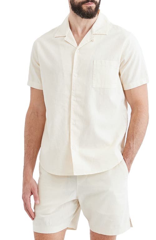 Goodlife Short Sleeve Linen & Cotton Button-Up Shirt in Seed