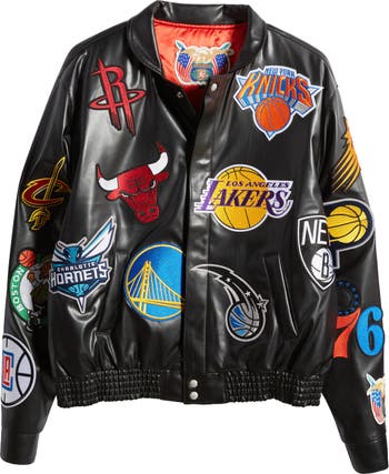 Jeff Hamilton Nba Collage Faux Leather Jacket In Red