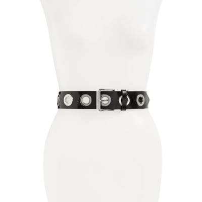 Allsaints Grommet Leather Belt, Black/ Shiny Nickel