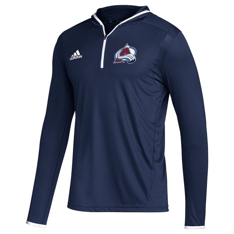 Shop Adidas Originals Adidas Navy Colorado Avalanche Team Long Sleeve Quarter-zip Hoodie T-shirt