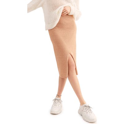 Free People Skyline Rib Midi Skirt, Beige